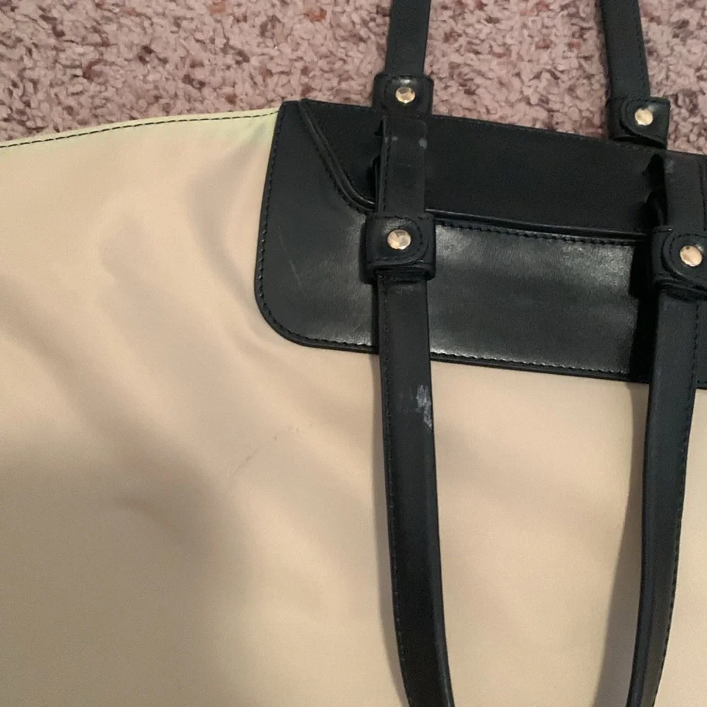 FURLA beige nylon and leather zippered tote. - Picture 6 of 9